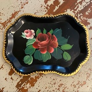 Vintage Painted Floral Metal Tray